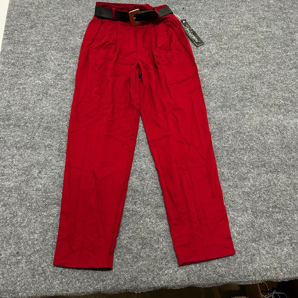 Stringbean Trousers Womens Size 9/10 Red Pleated High Waisted Belted Made in USA